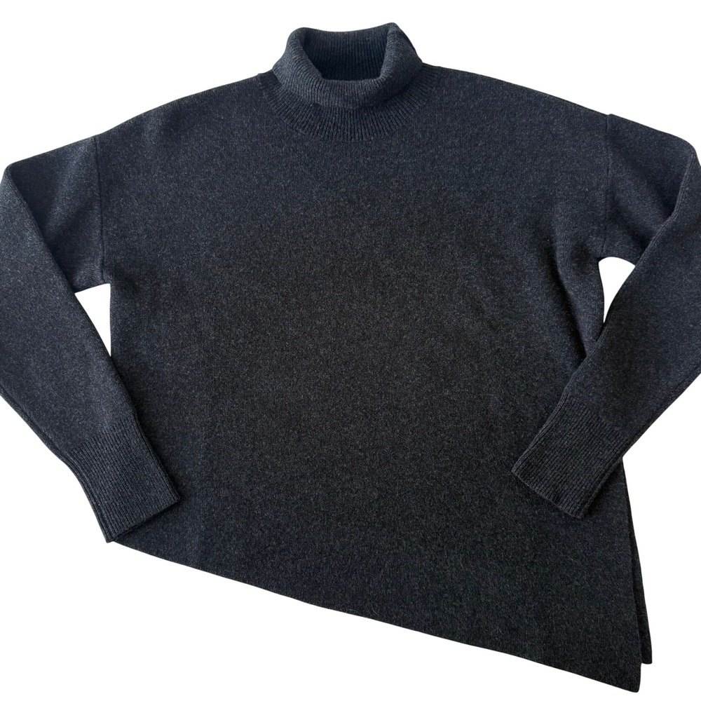 NAP Women 100% Wool Asymmetrical Turtleneck Sweater Charcoal Gray XS 20R5TP006